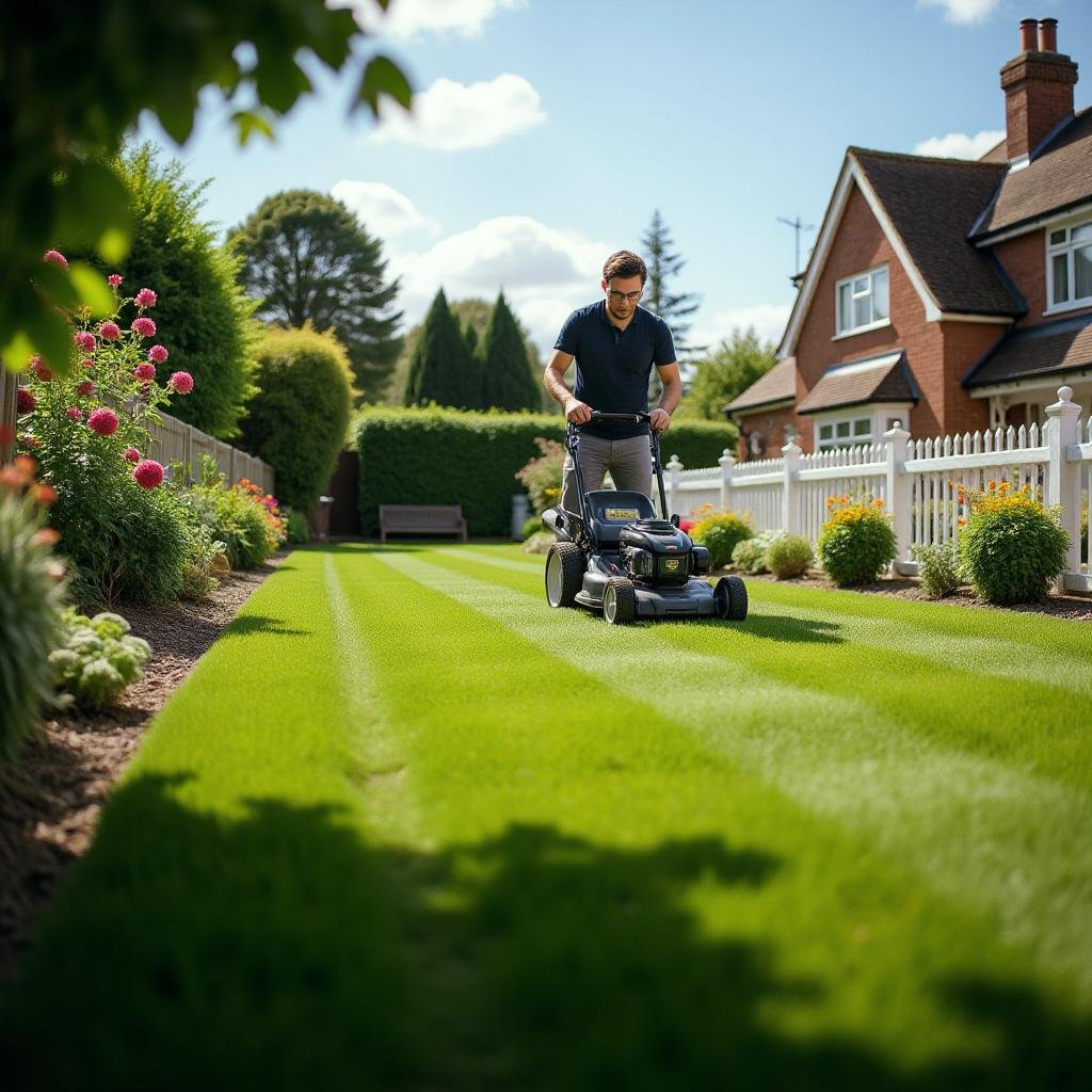 Man doing weed control in a garden in surrey