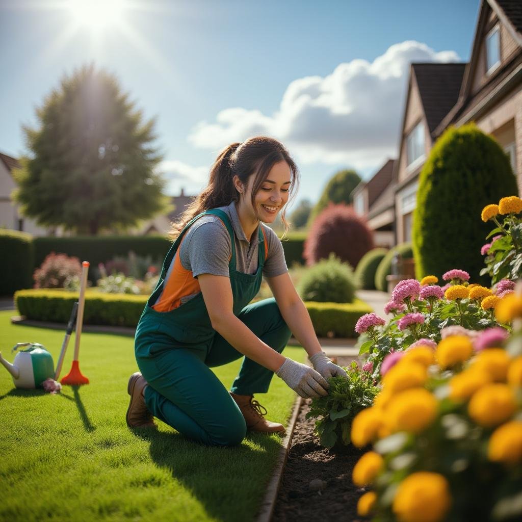 Woman working as a lawn care specialist